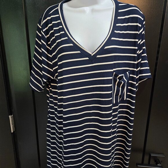 Cotton Bleu Oversized Navy Striped Tshirt Dress Sz XL - Picture 1 of 2